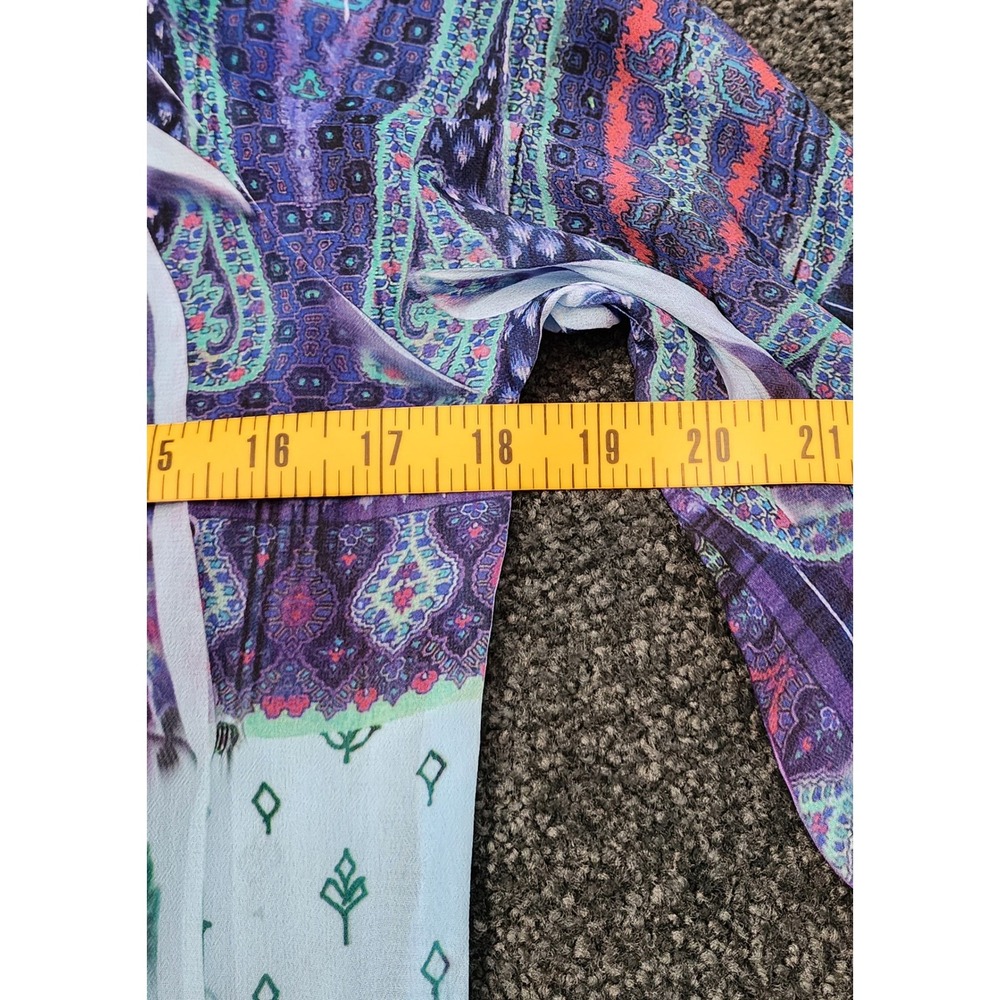 NY Collection Paisley Blouse Sheer Embellished Top‎ Purple Teal S Small - Picture 6 of 7